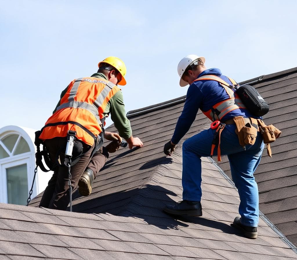 Roofing team working