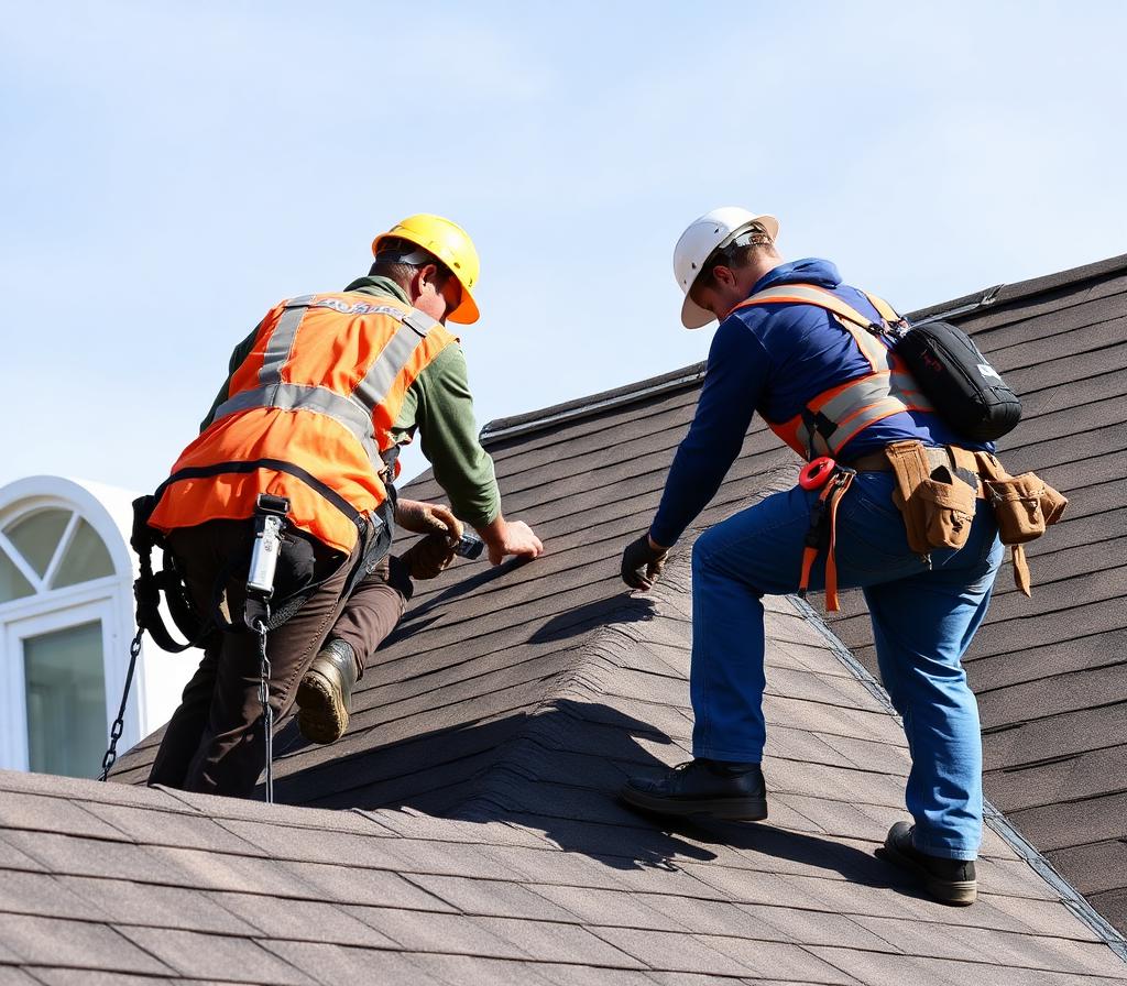 Roofing team working